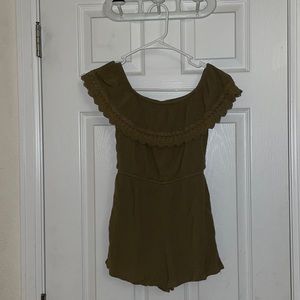 Adorable crepe olive green off the shoulder romper
